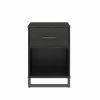 Modern 1-Drawer Bedroom Nightstand in Rustic Black Wood Finish with Metal Legs