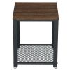 Modern Industrial Metal Wood Nightstand Side Table with Mesh Shelf