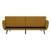 Mustard Linen Upholstered Futon Sofa Bed with Mid-Century Style Wooden Legs