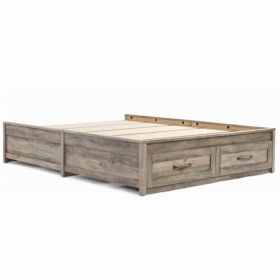 Queen Farmhome Platform Bed with Storage Drawers in Grey Wood Finish