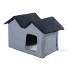 Heated Water-proof Double Wide Outdoor Cat Dog House Foldable Grey