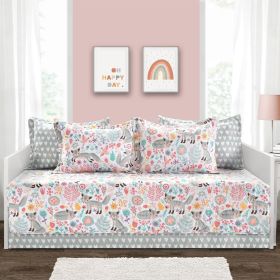 Pink Teal Orange Grey 6 Piece Floral Foxes Daybed Cover Bedding Set