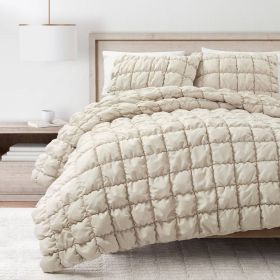 Twin/XL Soft Lightweight Puff Textured 2-Piece Comforter Set in Neutral Tan