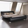 Queen Modern Black Upholstered Platform Bed Frame with Sleigh Curved Headboard