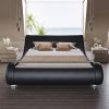 Queen Modern Black Upholstered Platform Bed Frame with Sleigh Curved Headboard