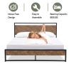 Queen Modern Industrial Metal Platform Bed Frame with Wood Headboard Footboard