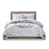 Queen size 8-piece White Grey Floral Pattern Microfiber Comforter Set