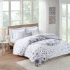 Queen size 8-piece White Grey Floral Pattern Microfiber Comforter Set