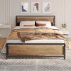 Queen Modern Metal Wood Industrial Platform Bed Frame with Headboard Footboard