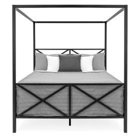 Queen size 4-Post Canopy Bed Frame in Black Metal Finish