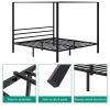 Queen size Modern Four Poster Metal Canopy Bed in Black Finish