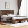 Queen size Modern Farmhouse Metal Platform Bed Frame with Brown Wood Headboard