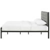 Queen size Contemporary Metal Platform Bed with Grey Upholstered Headboard