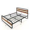 Queen Industrial Wood and Metal Tube Platform Bed with Headboard and Footboard