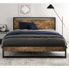 Queen size Metal Wood Platform Bed Frame with Industrial Headboard