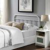 Queen size Vintage White Metal Headboard with Round Corners