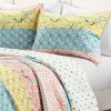 Full/Queen Blue Yellow Pink Ivory Boho Floral Reversible Lightweight Quilt Set