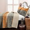 King size Orange Grey Boho Floral Birds Reversible Lightweight Quilt Set