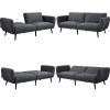 Modern Scandinavian Dark Grey Linen Upholstered Sofa Bed with Wooden Legs