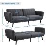 Modern Scandinavian Dark Grey Linen Upholstered Sofa Bed with Wooden Legs