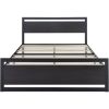 Full Black Metal Platform Bed Frame with Wood Panel Headboard and Footboard