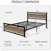 Full Metal Platform Bed Frame with Brown Wood Panel Headboard and Footboard