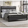 Queen Black Metal Platform Bed Frame with Wood Panel Headboard and Footboard