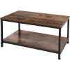 Heavy Duty Industrial 2-Tier Coffee Table in Rustic Brown Wood Finish