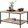 Modern Industrial 2-Tier Coffee Table in Rustic Light Oak Wood Finish