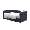 Navy Blue Linen Upholstered Daybed with Pull-Out Storage Drawers