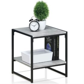 Modern Metal Frame End Table Nightstand with Faux Stone Top and Bottom Shelf