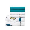 Full Teal Yellow White Floral Birds on Wire Soft Polyester 6 Piece Sheet Set