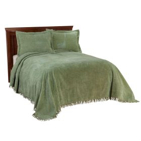 Twin size Sage Green Cotton Chenille Bedspread with Fringe Edge