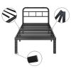 Twin Size Heavy Duty Black Metal Platform Bed Frame with Headboard