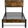 Twin Modern Metal Platform Bed Frame with Rustic Wood Headboard and Footboard