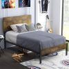 Twin Modern Metal Platform Bed Frame with Rustic Wood Headboard and Footboard