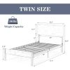 Twin Modern Metal Platform Bed Frame with Rustic Wood Headboard and Footboard