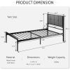 Twin Metal Platform Bed Frame with Gray Button Tufted Upholstered Headboard