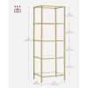 Narrow Gold Metal Frame Glass Shelves Shelving Unit Slim 4-Shelf Bookcase