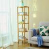 Slim 4-Shelf Natural Bamboo Wooden Shelving Unit Storage Rack Bookcase