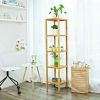 Slim 4-Shelf Natural Bamboo Wooden Shelving Unit Storage Rack Bookcase