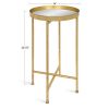 Gold Metal Round Nightstand End Table with Removable White Tray Top