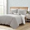 King/Cal King White Grey Scalloped Edge Reversible Thin Light Quilt Set