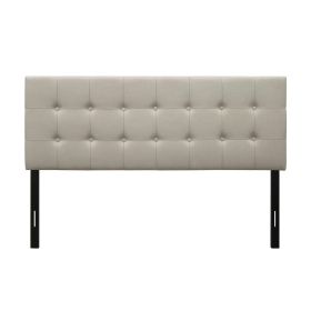 Twin Button-Tufted Headboard in Light Grey Taupe Beige Upholstered Fabric