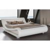 King Modern White Upholstered Platform Bed Frame with Sleigh Curved Headboard