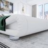 Queen Modern White Upholstered Platform Bed Frame with Sleigh Curved Headboard