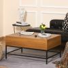 Traditional Farmhouse Brown Lift Top Coffee Table w/ Hidden Storage Black Metal Legs