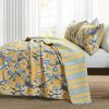 Full/Queen Yellow Blue Peacocks Floral Lightweight Polyester 3-Piece Quilt Set