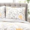 Full/Queen size Yellow Grey Floral Light Thin Cotton Polyester Blend Quilt Set