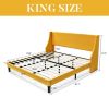 King Size Upholstered Linen Blend Headboard Wingback Platform Bed in Yellow